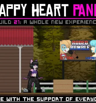 Portada del juego Happy Heart Panic con personajes 2D y estética furry para adultos
