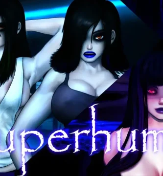 Portada del juego Superhuman, novela visual 2D para Android, con horror, romance y decisiones múltiples.