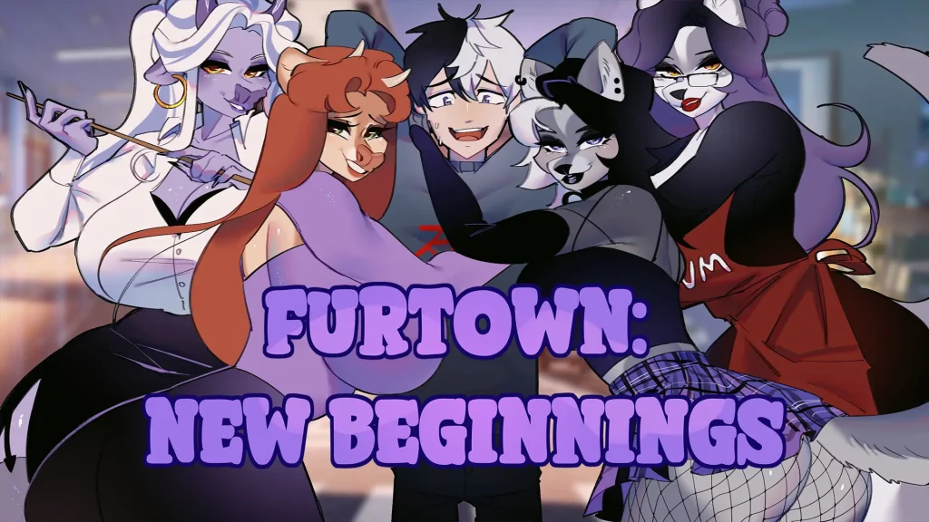 Portada del juego Furtown: New Beginnings, visual novel furry en 2D para adultos