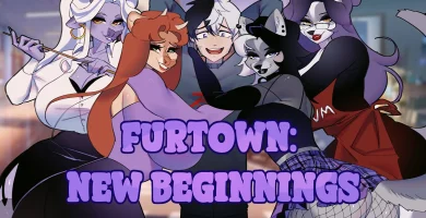 Portada del juego Furtown: New Beginnings, visual novel furry en 2D para adultos