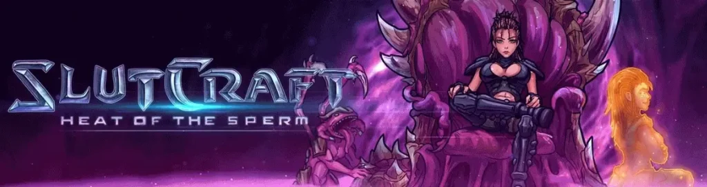 Portada de SlutCraft Heat of the Sperm, novela visual 2D en español tipo parodia de starcraft