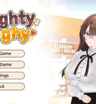 Portada del juego Naughty Doughy, una mezcla de simulador de citas 2D con minijuegos y administración de panadería