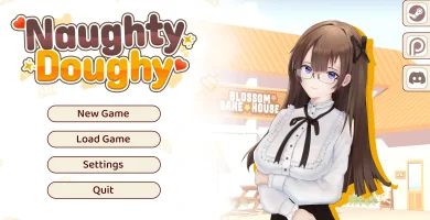 Portada del juego Naughty Doughy, una mezcla de simulador de citas 2D con minijuegos y administración de panadería