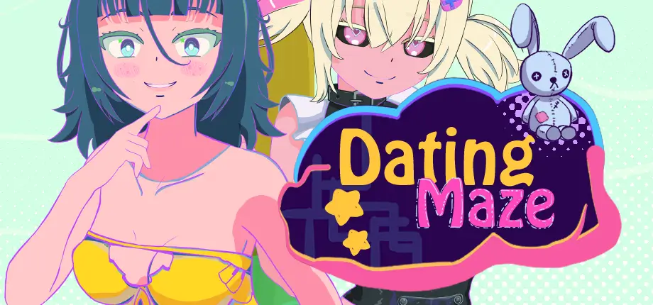 portada del juego hentai Dating Maze, con diseño 2D animado y puzzles
