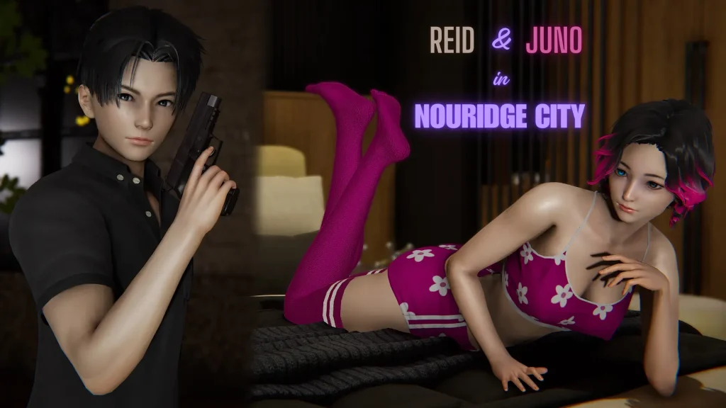 Portada del juego Reid & Juno in Nouridge City, novela visual para adultos en 2D y 3D en español para Android
