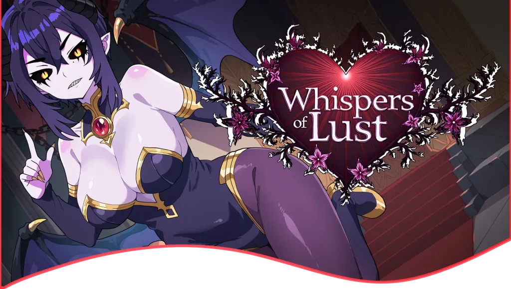 Imagen de portada de Whispers of Lust, visual novel hentai 2D con temática de fantasía oscura y protagonista femenina.