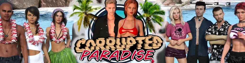 Portada del juego Corrupted Paradise, novela visual h en español para android apk, ambientada en una isla tropical
