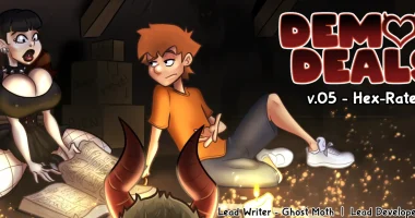 Portada de Demon Deals, juego 2D adulto RPGM de romance paranormal y sandbox con harem y futa
