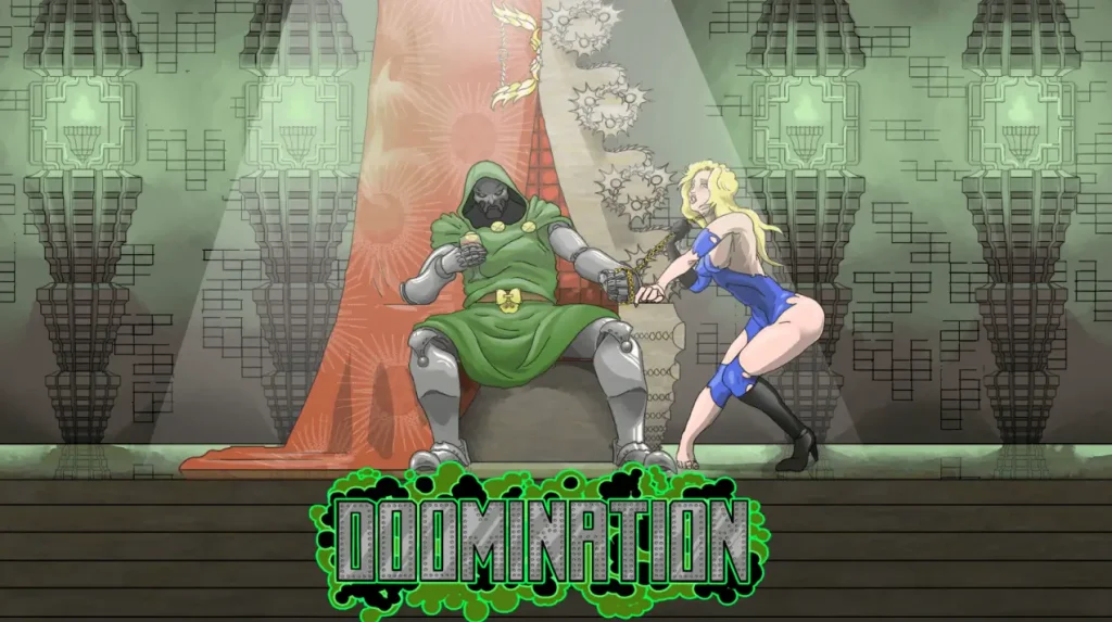 Portada del juego h Doomination, visual novel 2D en español para Android con parodia, harem y sandbox point-and-click