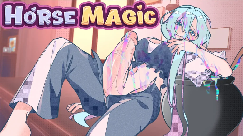 Portada de Horse Magic, juego 2D para Android APK en español con romance, decisiones y transformación emocional.