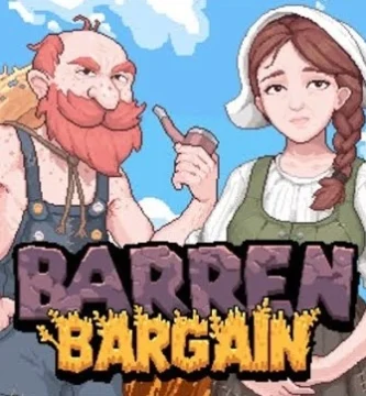 Portada de Barren Bargain con sus personajes principales en una granja superviviente