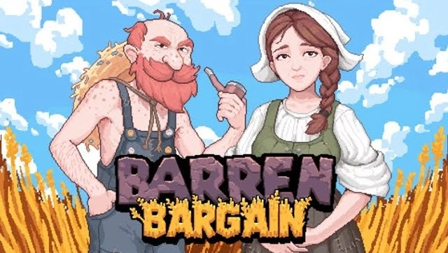 Portada de Barren Bargain con sus personajes principales en una granja superviviente