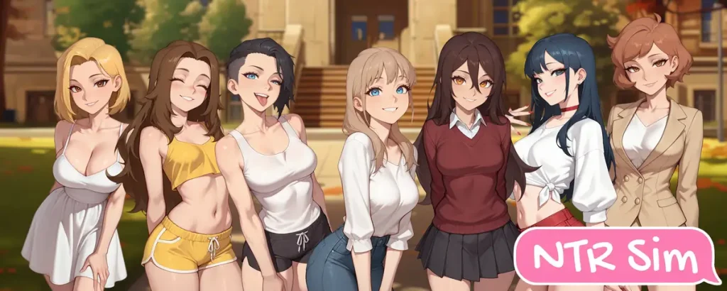 Chicas del juego NTR Sim posando para la imagen de portada